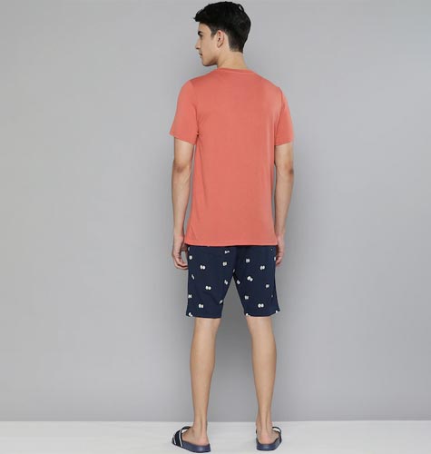 Men Faded Rose Red & Black Night suit